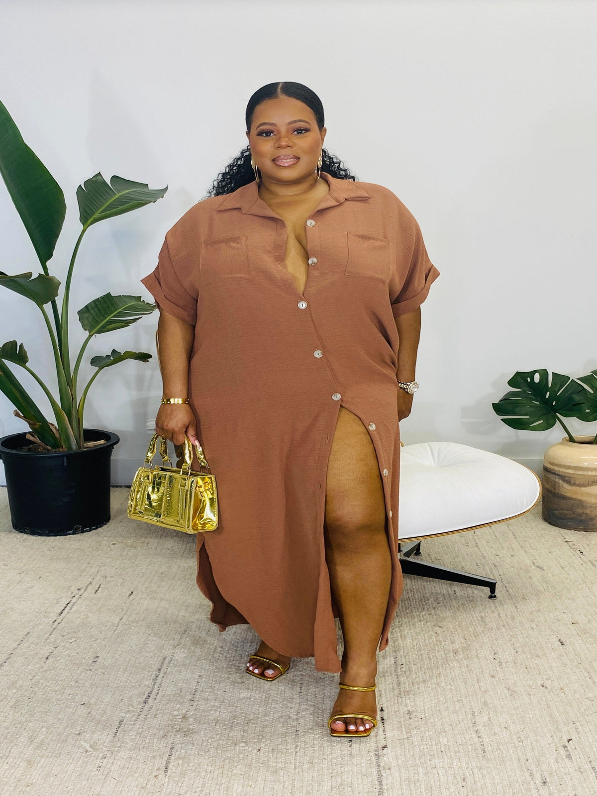 Aurora Long Button-Down Dress | Cappuccino