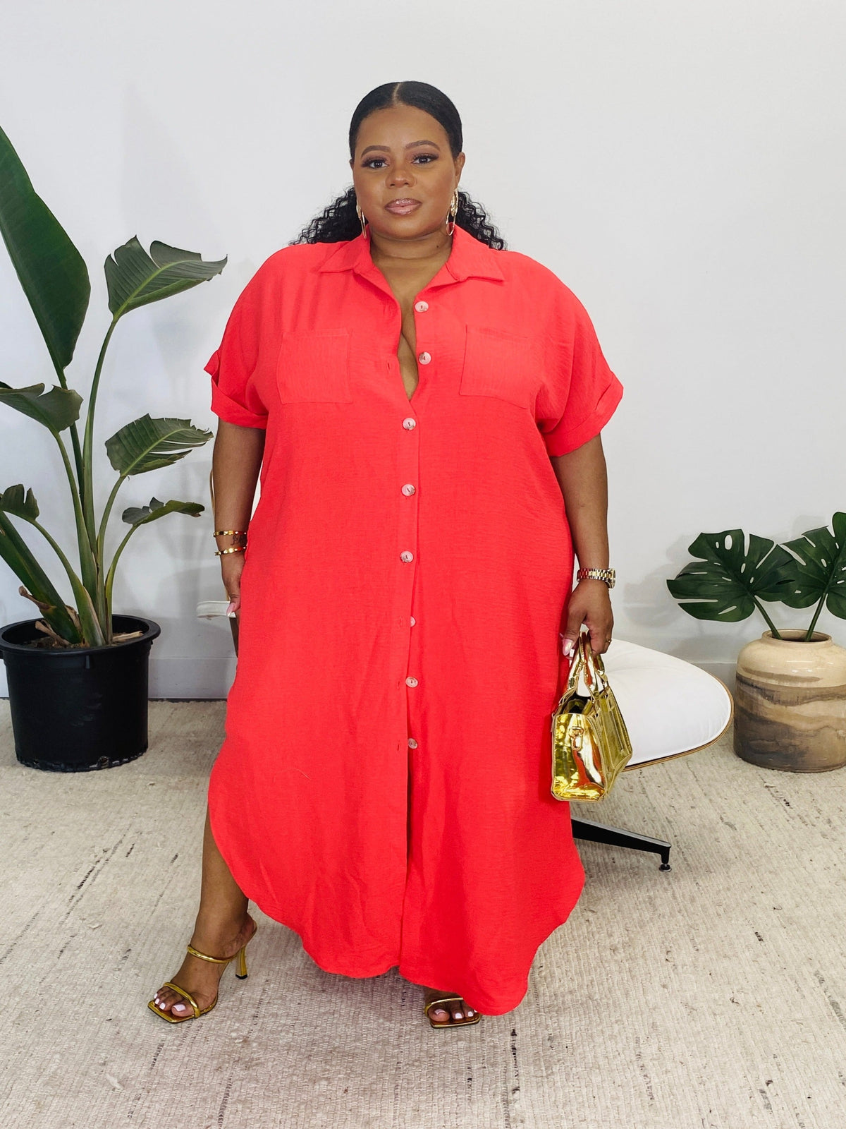 Aurora Long Button-Down Dress | Blood Orange