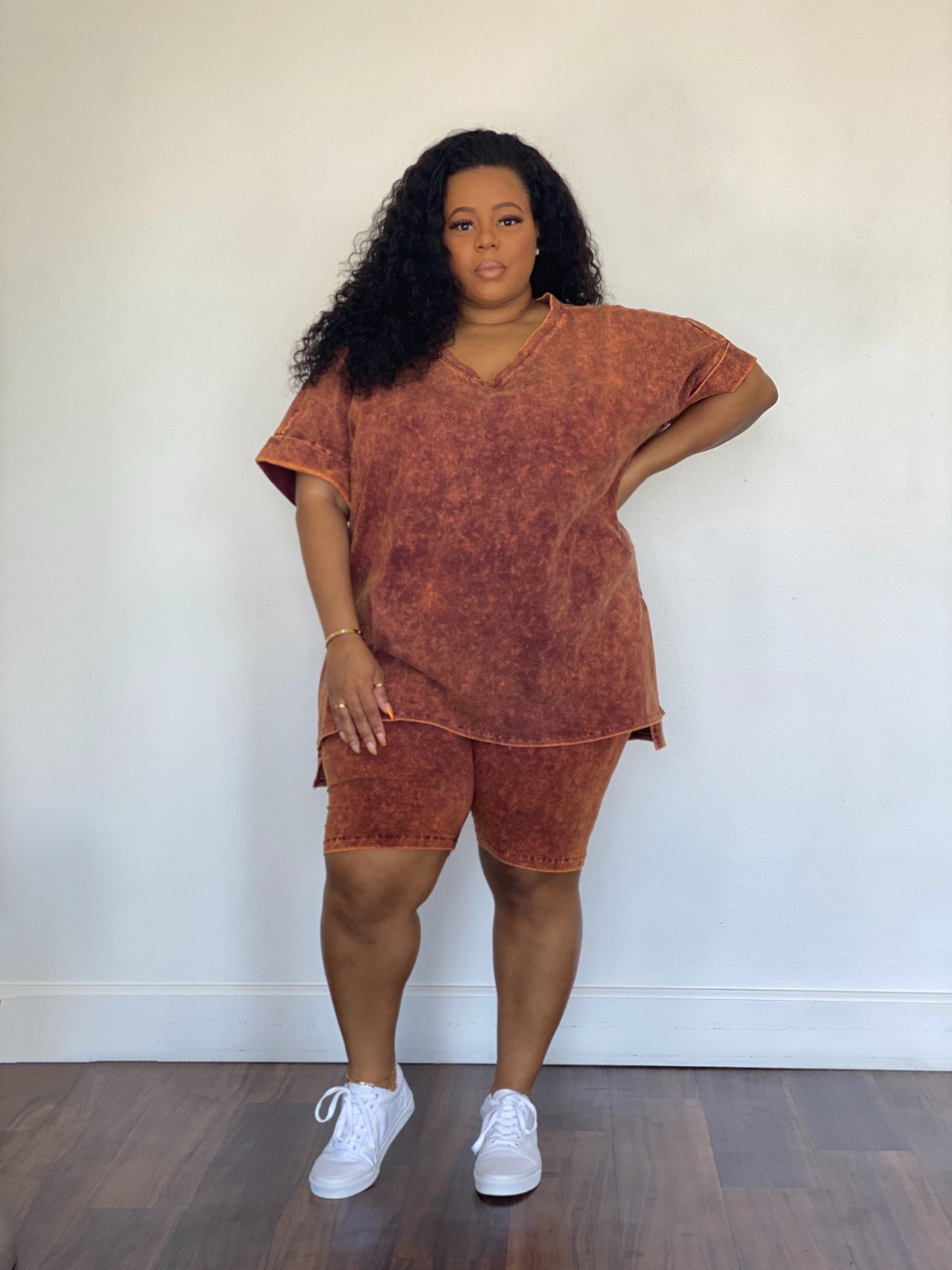 Mineral Wash Biker Short Set | Golden Mustard