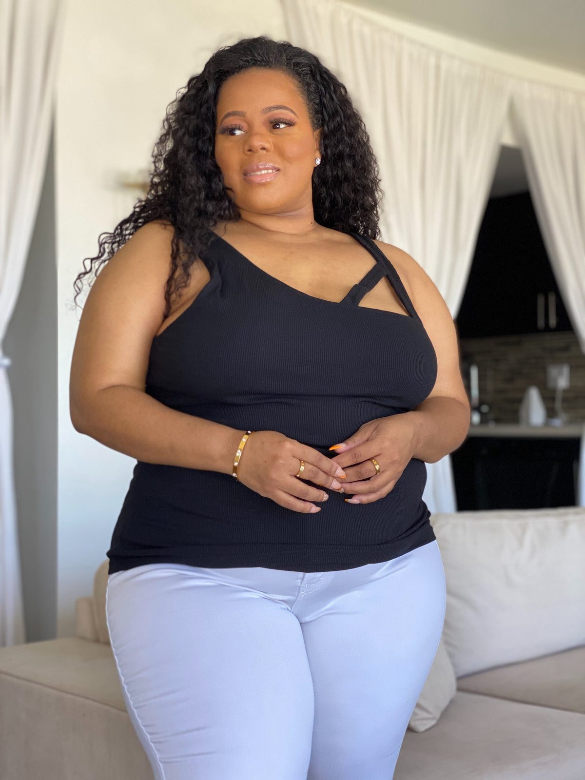 Livia Ribbed Tank Top | Black