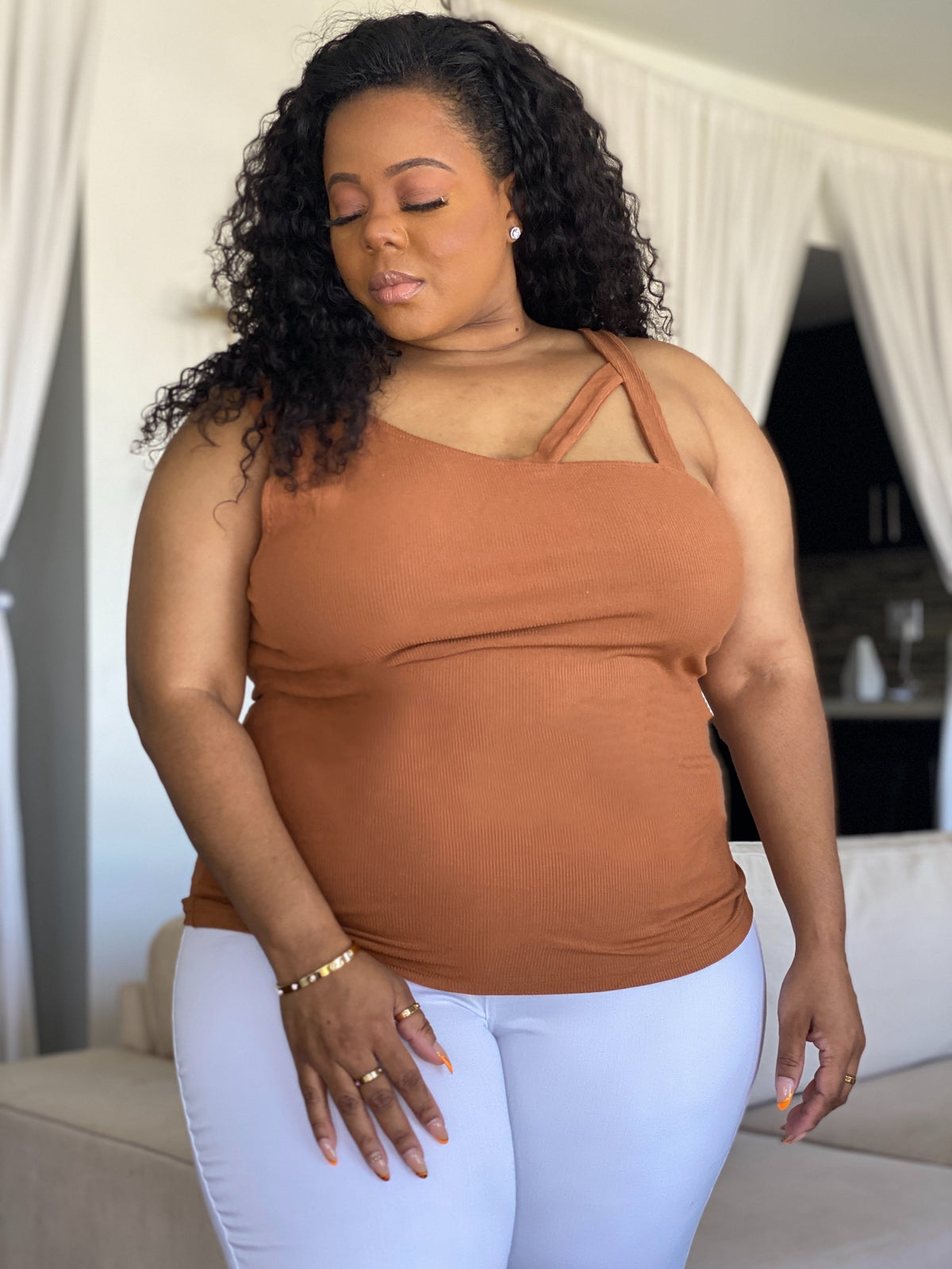 Livia Ribbed Tank Top | Camel